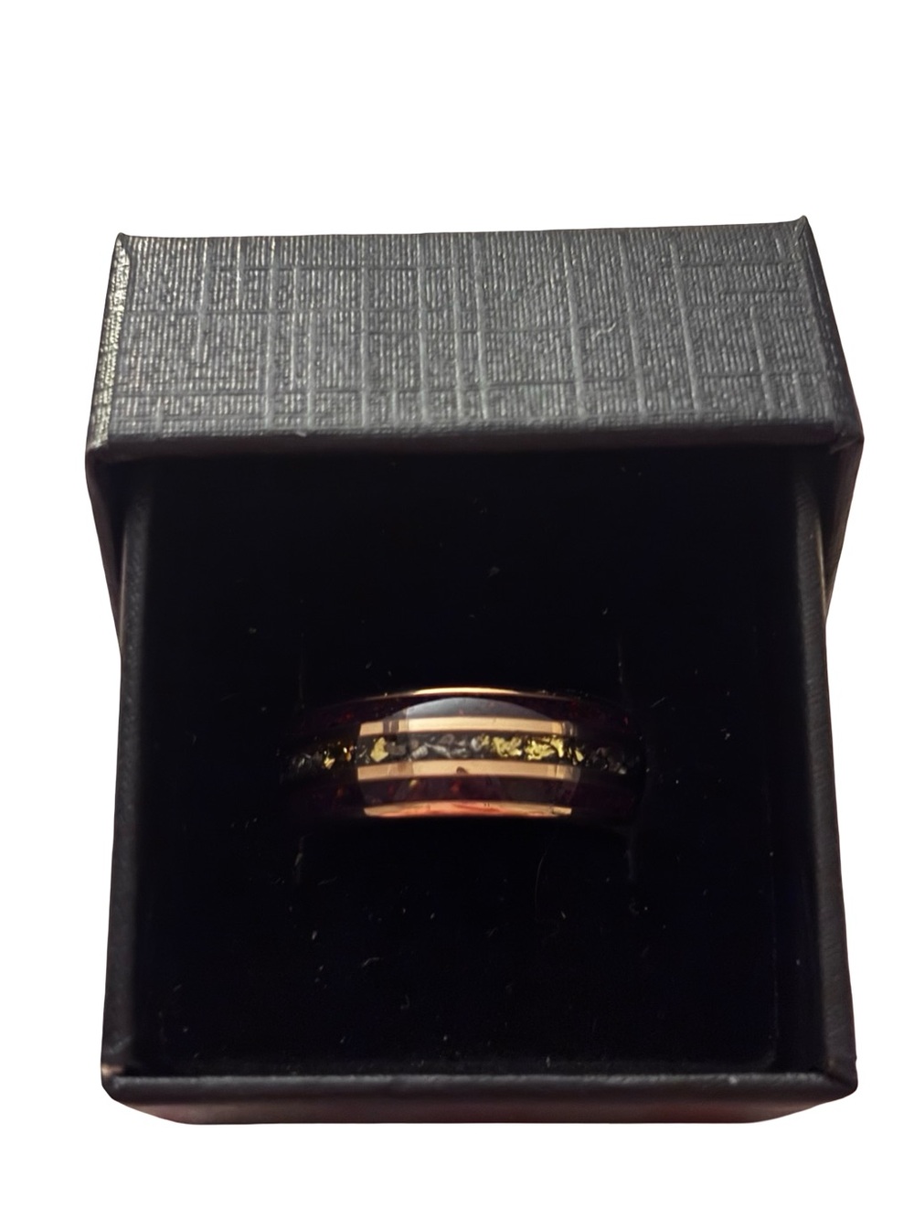 Stunning Rose Gold & Meteorite Inlay Ring Secret "Swag Daddy" Engraving! SZ 8.5